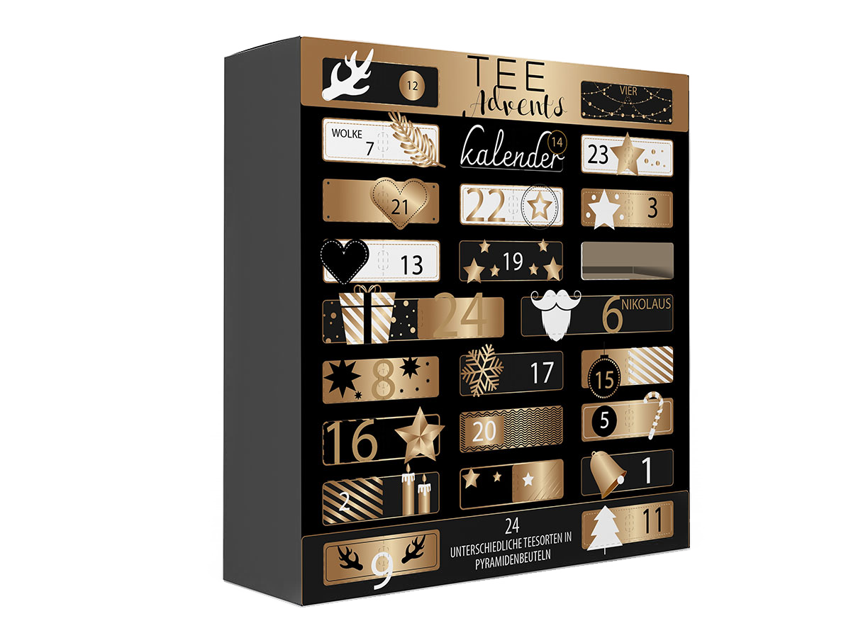 XL Tee Adventskalender Goldene Weihnachten mit 24 Pyramidenbeuteln