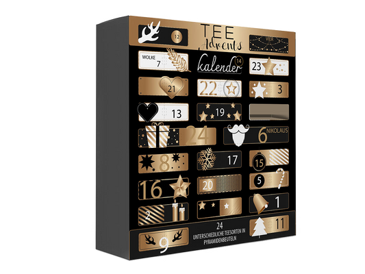 XL Tee Adventskalender Goldene Weihnachten mit 24 Pyramidenbeuteln