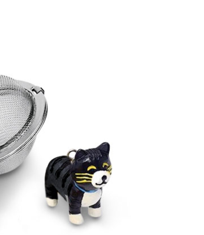 Tee Ei, Edelstahl mit schwarzer Katze weisse Füsse als Anhänger