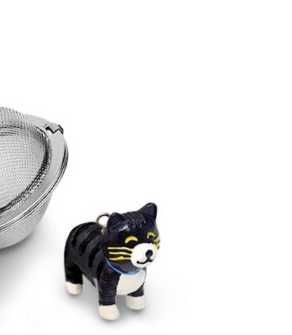 Tee Ei, Edelstahl mit schwarzer Katze weisse Füsse als Anhänger