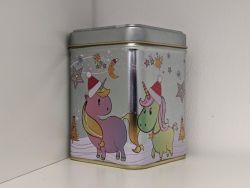 Tee Dose Pennie Einhorn X-MAS eckig mit Stülpdeckel ca. 100 g